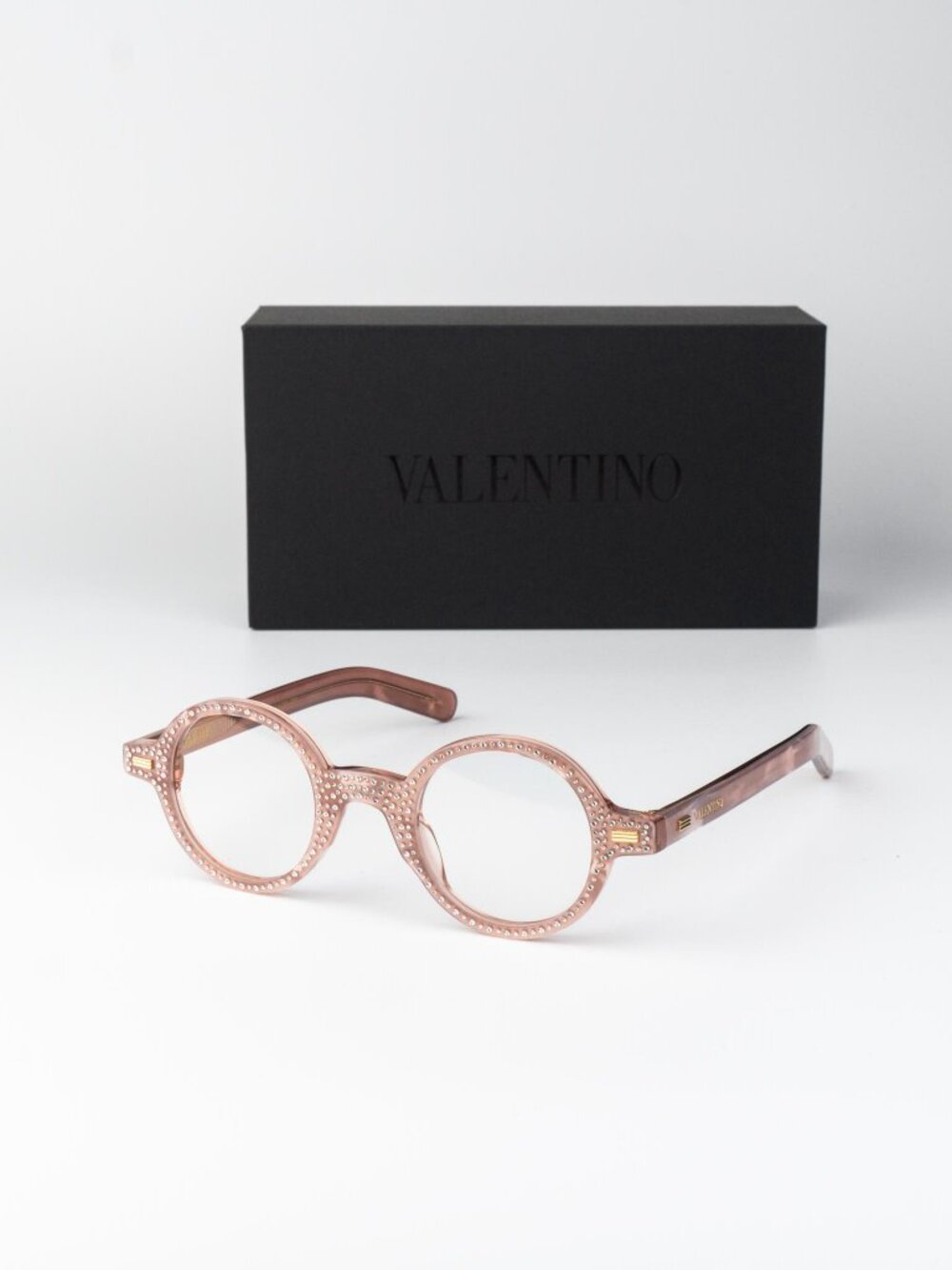 Valentino Women Eyeglasses Pink White Stones Crystal Round VLX-185 E